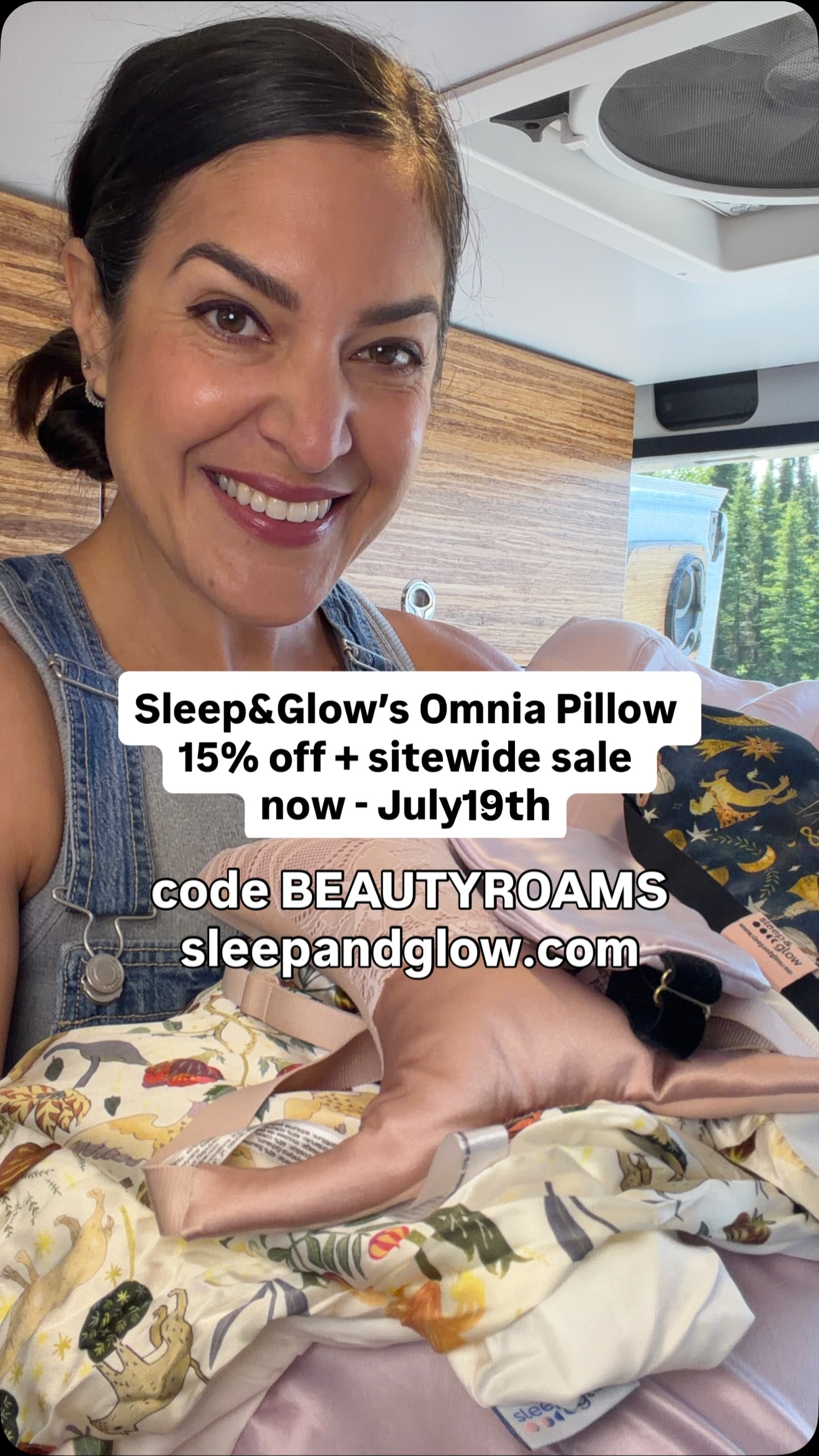 Today’s video walks you through all the @sleepandglow beauty sleep essentials I travel with in the camper van, which are all 15% off now -July 19th during their site-wide birthday sale.

My favorite side sleeping pillow, the Omnia is clinically proven to reduce sleep wrinkles in 87% of cases, up to 67% of wrinkle depth improvement, just by sleeping on the Omnia Pillow for 3months…. This is why I share about this pillow all the time! 
.
Shop sleepandglow.com and use my code BEAUTYROAMS to save 15% off site-wide now through July 19th. Then my code goes back to the regular discount of $15 off pillows & blankets and 10% off pillowcases & silk accessories (Using my code or affiliate links may earn me a small commission at no cost to you) 
.
Plus they offer a 20 Day Sleep Guarentee to be sure you love the pillow as much as I do. 
.
I’ve slept on the Omnia pillow for a few years now and happy to answer any questions or concerns you might have, let’s chat in the comments and see if this pillow is your newest must-have #agewell tool 💜

#sidesleeper #beautypillow #sleepwrinkles #over40beauty